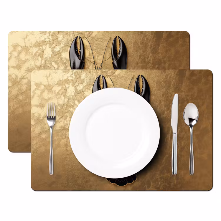 Placemat - 6 stuks - Kreeft - Zwart - Goud - Luxe — 2