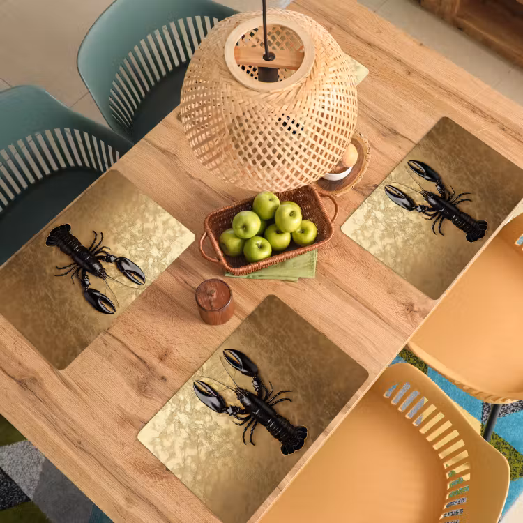 Placemat - 6 stuks - Kreeft - Zwart - Goud - Luxe — 6