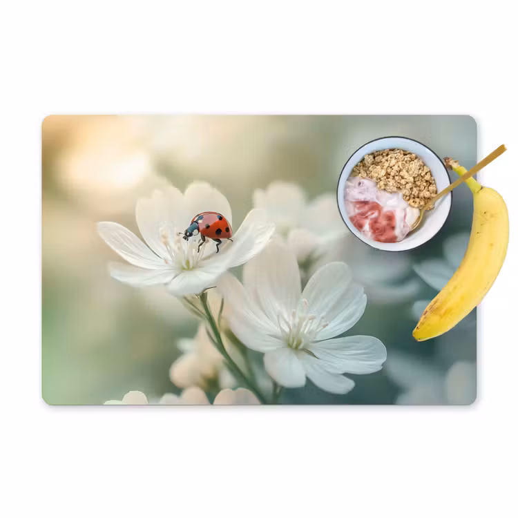 Placemat - 6 stuks - Lieveheersbeestje - Bloemen - Wit — 1