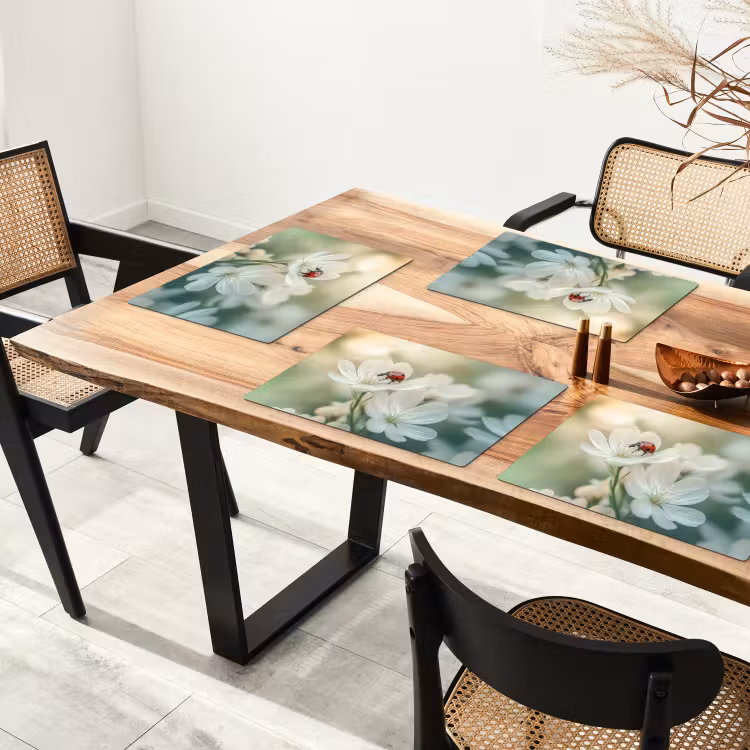 Placemat - 6 stuks - Lieveheersbeestje - Bloemen - Wit — 5