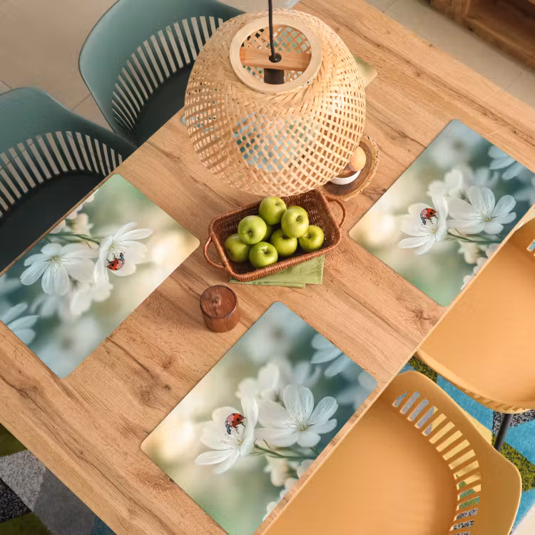 Placemat - 6 stuks - Lieveheersbeestje - Bloemen - Wit — 6