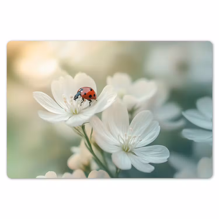 Placemat - 6 stuks - Lieveheersbeestje - Bloemen - Wit — 7