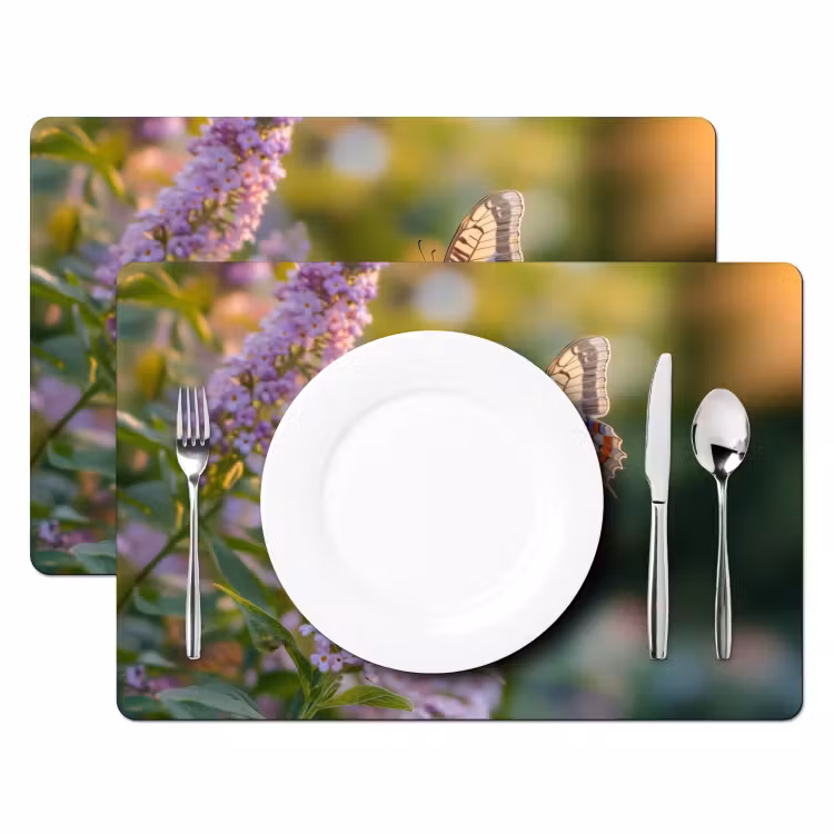 Placemat - 6 stuks - Sierlijke - Vlinder - Paarse - Bloemen — 2
