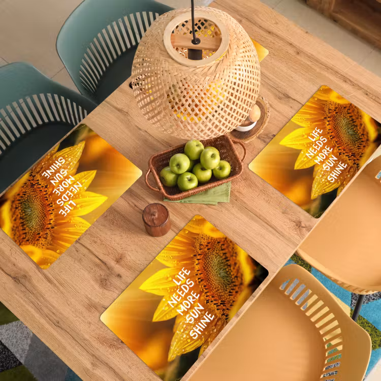 Placemat - 6 stuks - Zonnebloem - Close up - Geel - Quote — 6