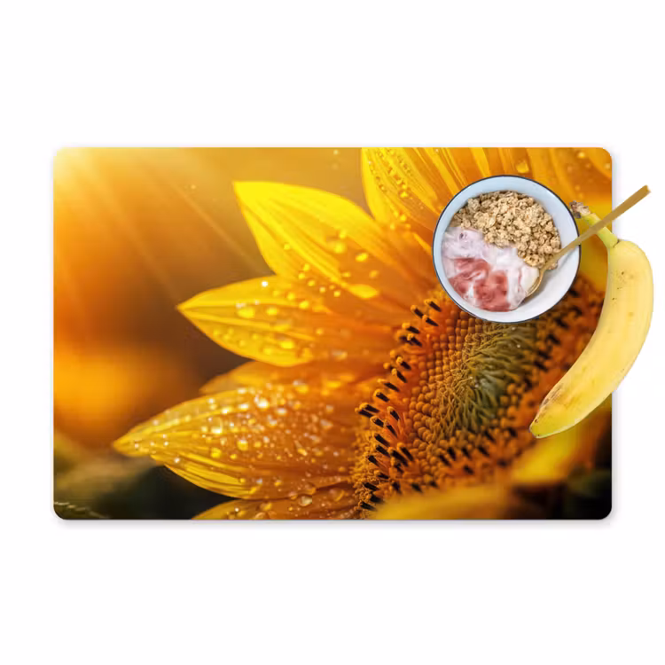 Placemat - 6 stuks - Zonnebloem - Dauwdruppels - Geel - Zonlicht — 1
