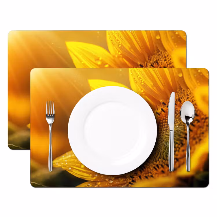 Placemat - 6 stuks - Zonnebloem - Dauwdruppels - Geel - Zonlicht — 2