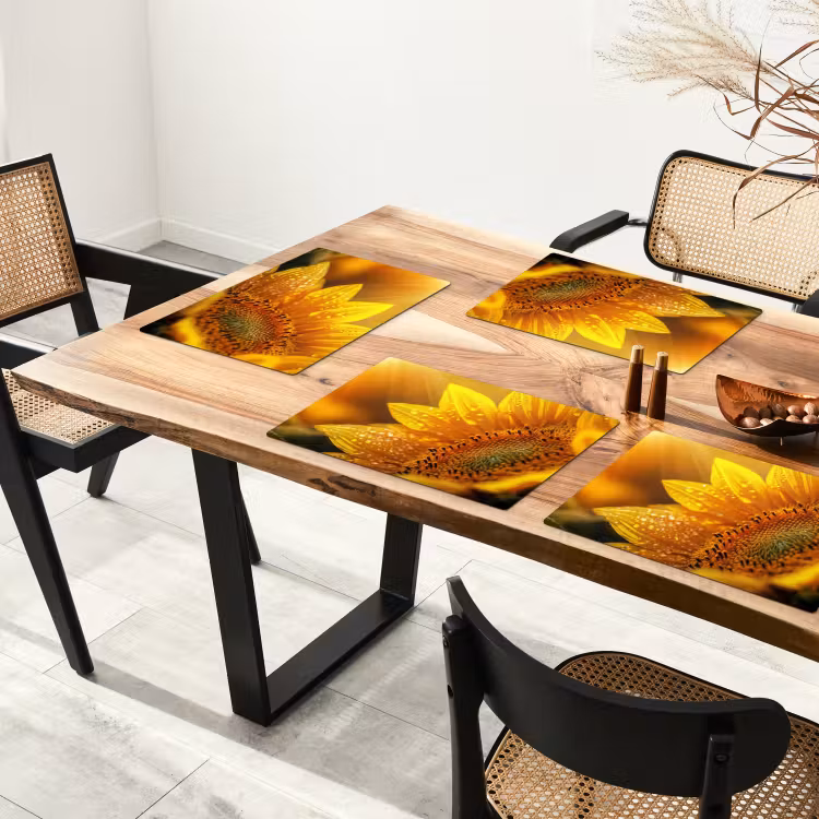 Placemat - 6 stuks - Zonnebloem - Dauwdruppels - Geel - Zonlicht — 5