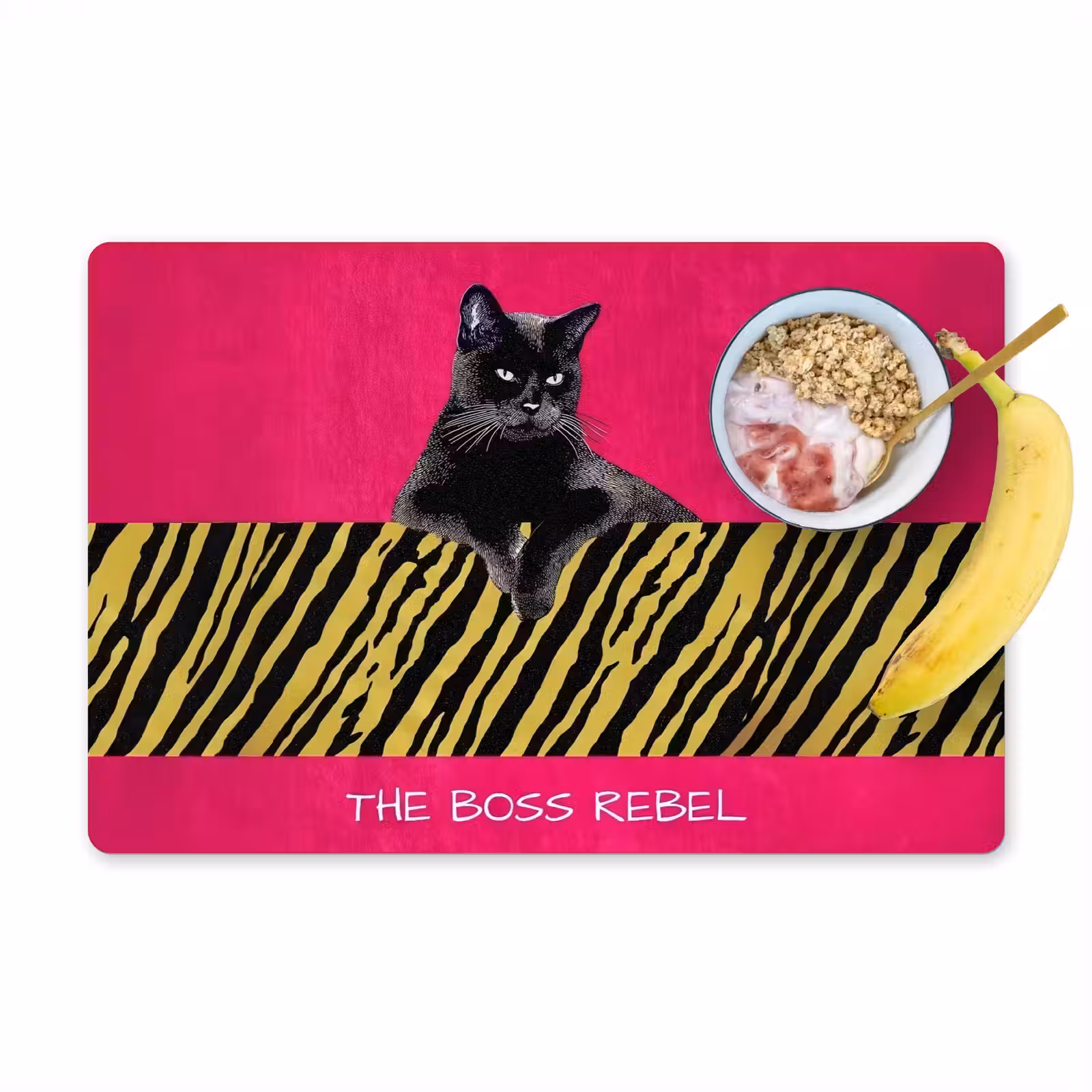 Placemat - 6 stuks - Kat - Baas - Roze - Tijgerprint — 1