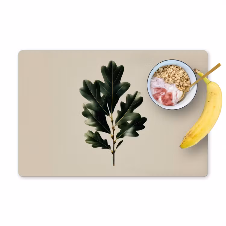 Placemat - 6 stuks - Eikenbladeren - Beige - Groen - Golvende randen — 1