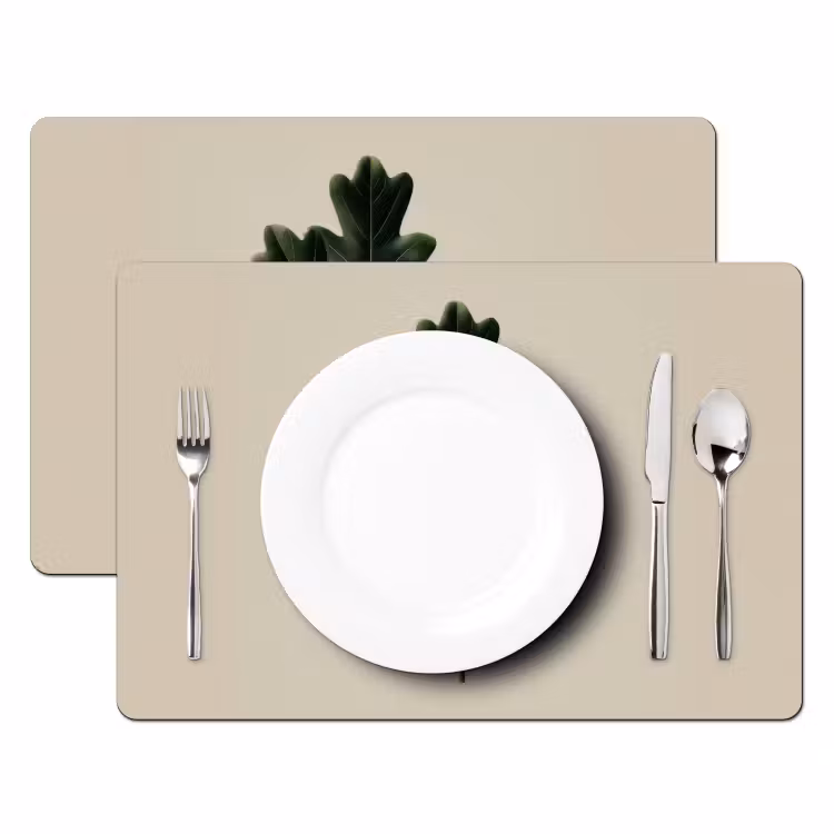 Placemat - 6 stuks - Eikenbladeren - Beige - Groen - Golvende randen — 2