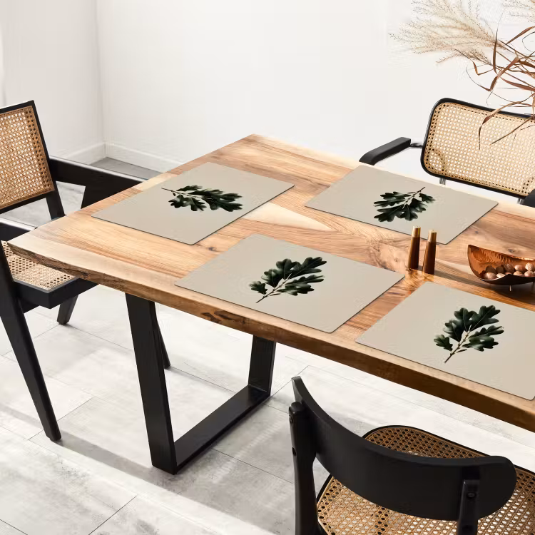 Placemat - 6 stuks - Eikenbladeren - Beige - Groen - Golvende randen — 5