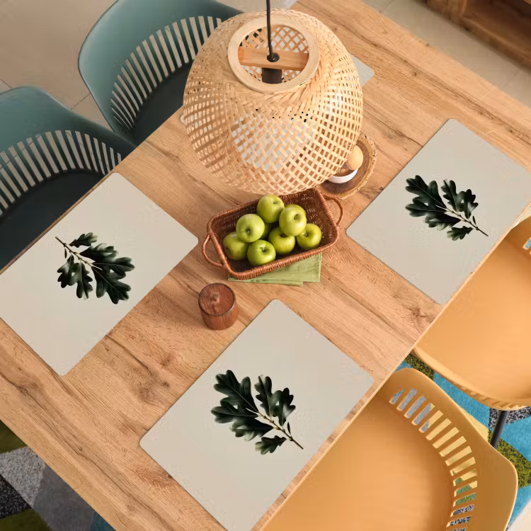 Placemat - 6 stuks - Eikenbladeren - Beige - Groen - Golvende randen — 6