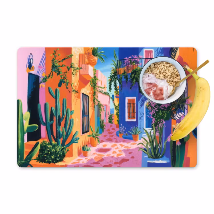 Placemat - 6 stuks - Geel - Blauw - Oranje - Huis — 1