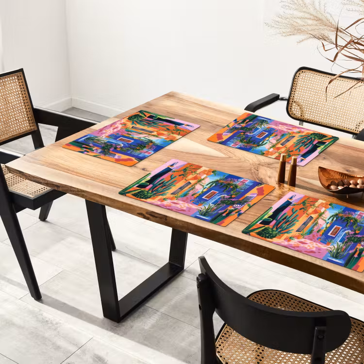 Placemat - 6 stuks - Geel - Blauw - Oranje - Huis — 5