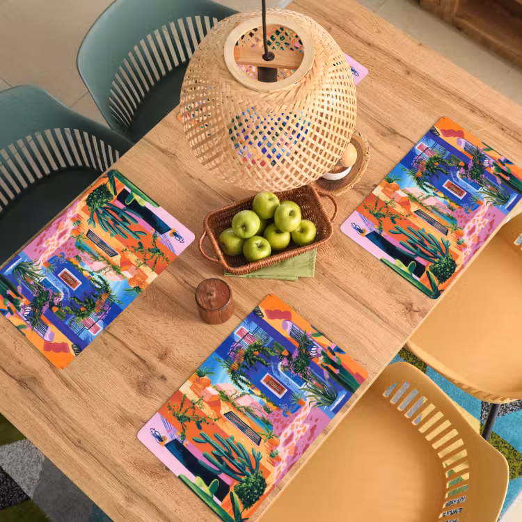 Placemat - 6 stuks - Geel - Blauw - Oranje - Huis — 6