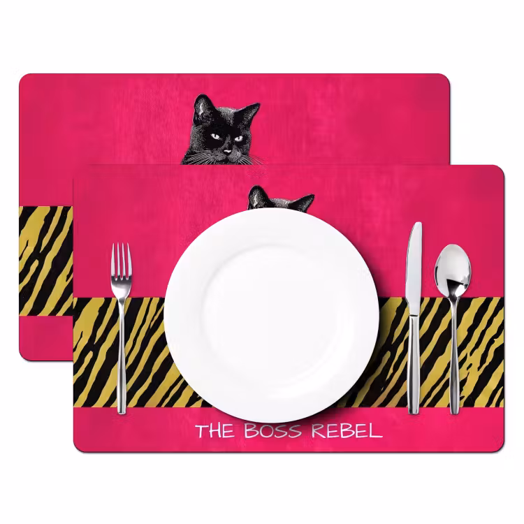 Placemat - 6 stuks - Kat - Baas - Roze - Tijgerprint — 2