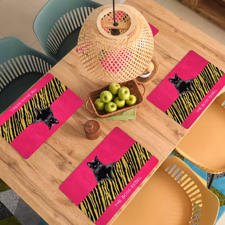Placemat - 6 stuks - Kat - Baas - Roze - Tijgerprint — 6