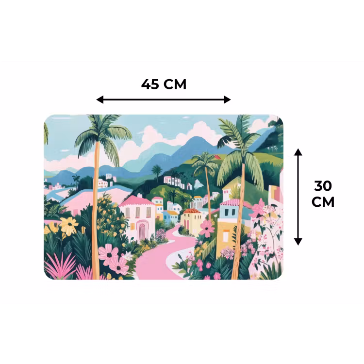 Placemat - 6 stuks - Kleurrijk - Huizen - Heuvels - Roze — 3