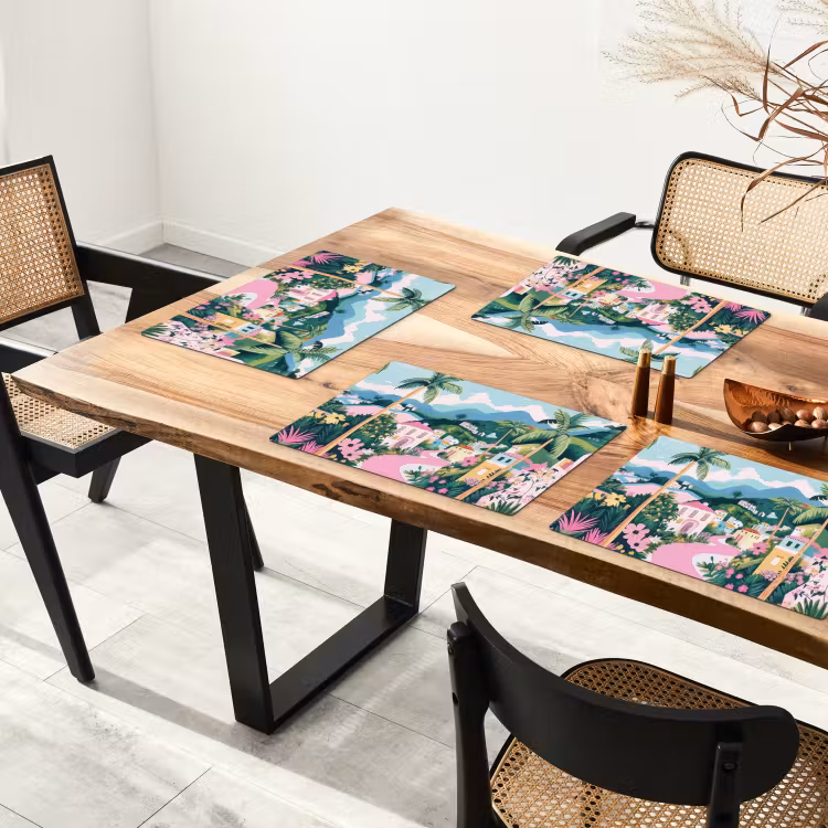 Placemat - 6 stuks - Kleurrijk - Huizen - Heuvels - Roze — 5