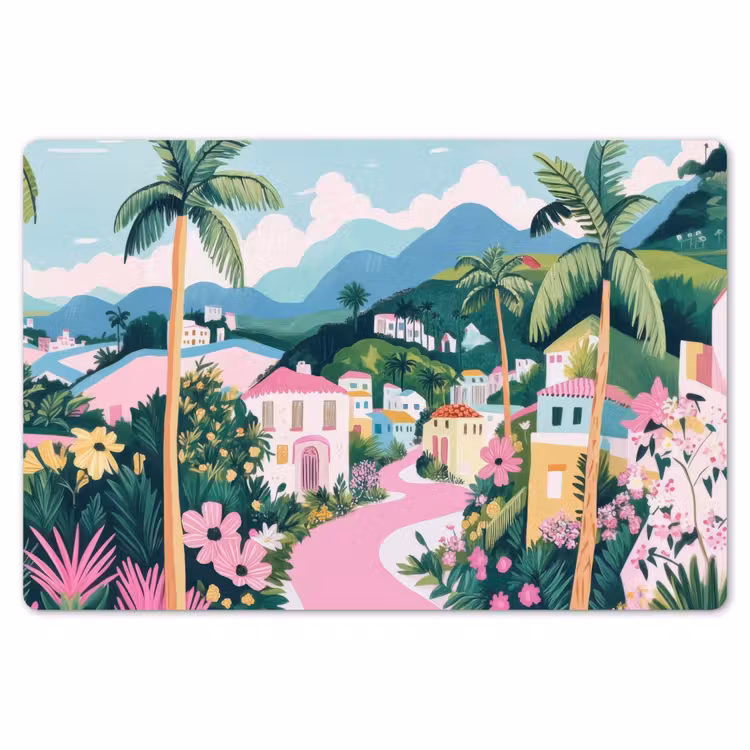 Placemat - 6 stuks - Kleurrijk - Huizen - Heuvels - Roze — 7