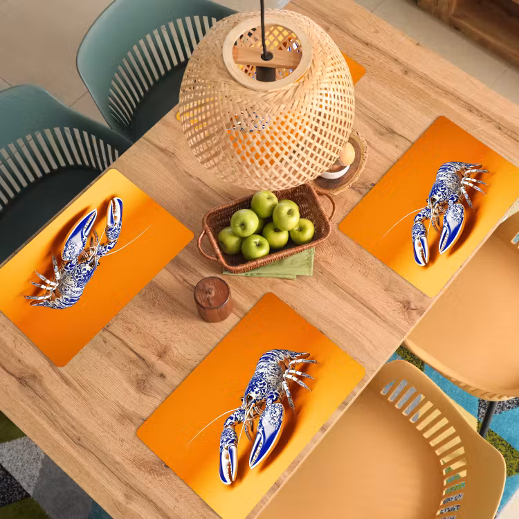 Placemat - 6 stuks - Kreeft - Delftsblauw - Schild - Stoer - Oranje — 6