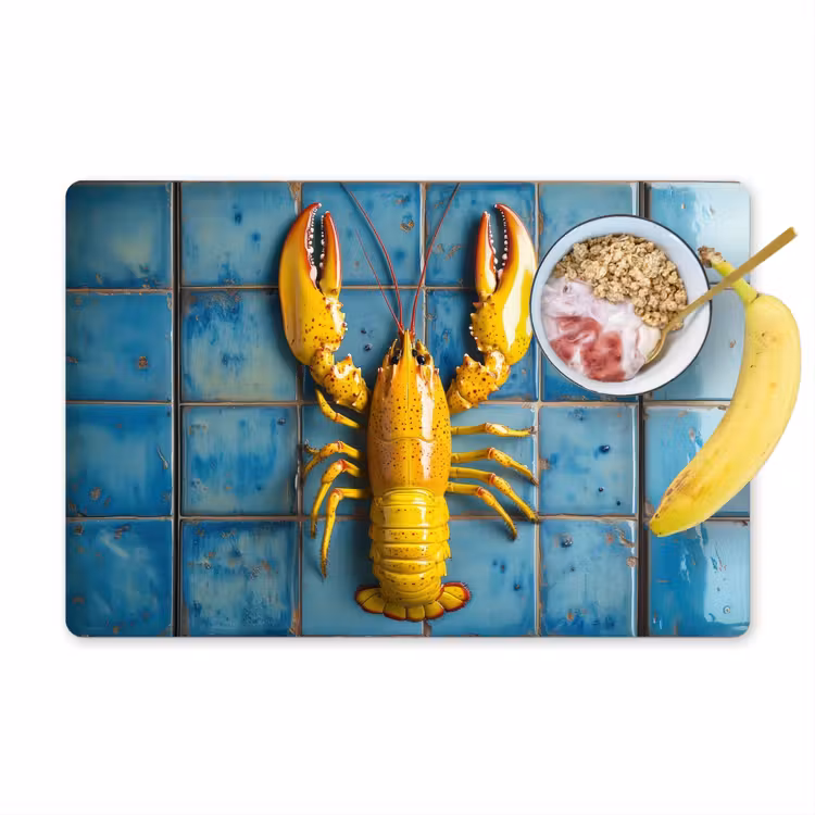 Placemat - 6 stuks - Kreeft - Geel - Blauw - Tegels — 1