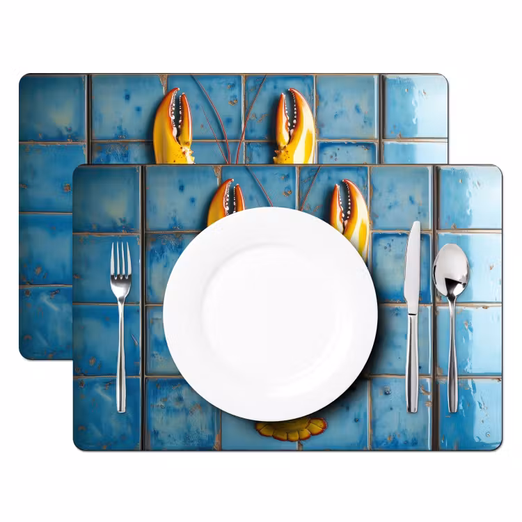 Placemat - 6 stuks - Kreeft - Geel - Blauw - Tegels — 2