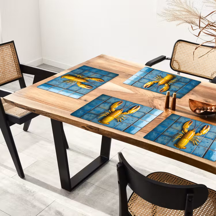 Placemat - 6 stuks - Kreeft - Geel - Blauw - Tegels — 5