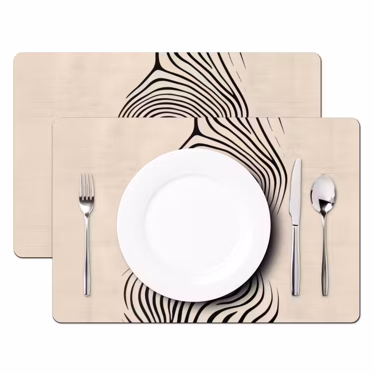Placemat - 6 stuks - Lijnen - Abstract - Golvend - Zwart — 2