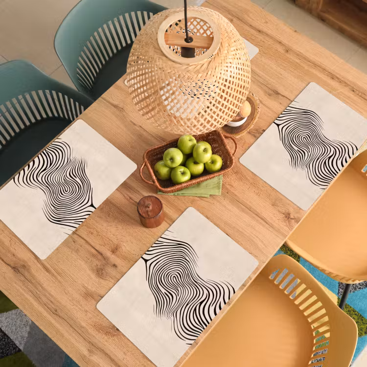 Placemat - 6 stuks - Lijnen - Abstract - Golvend - Zwart — 6