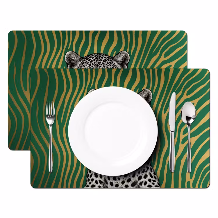 Placemat - 6 stuks - Panter - Zebrapatroon - Groen — 2
