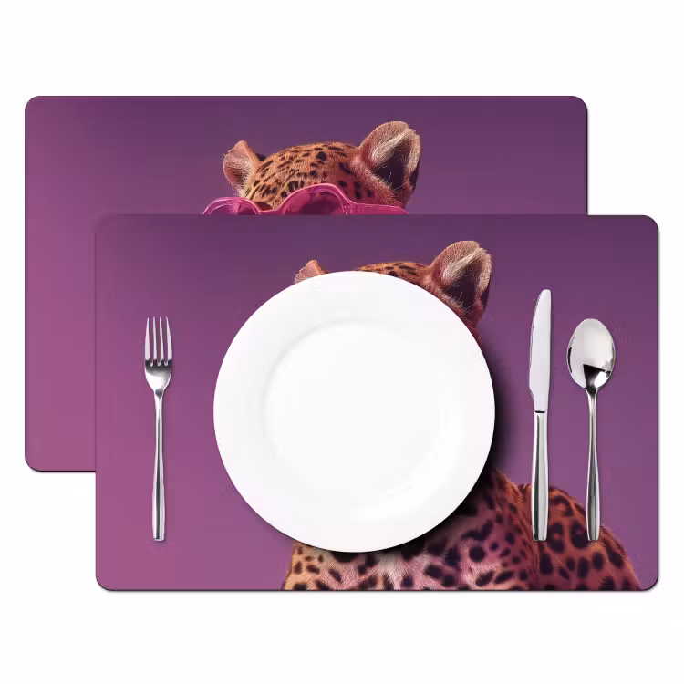 Placemat - 6 stuks - Panter - Zonnebril - Kauwgombel - Roze — 2