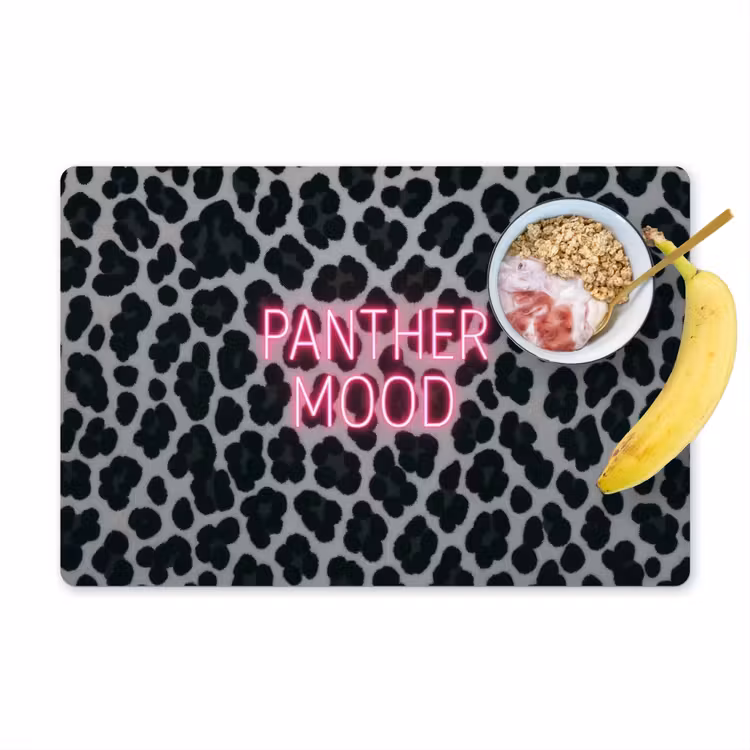 Placemat - 6 stuks - Panterprint - Zwart - Neonletters - Roze — 1