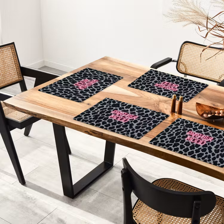 Placemat - 6 stuks - Panterprint - Zwart - Neonletters - Roze — 5