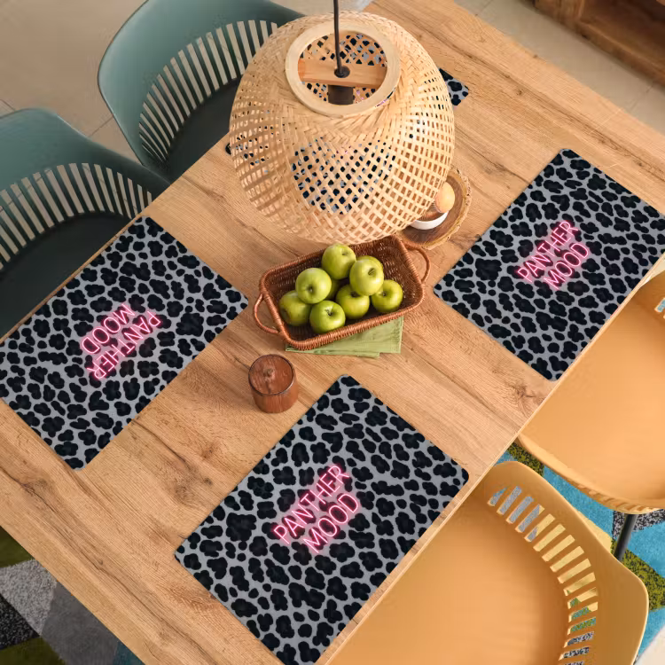 Placemat - 6 stuks - Panterprint - Zwart - Neonletters - Roze — 6