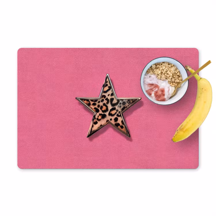 Placemat - 6 stuks - Ster - Luipaard - Print - Roze — 1