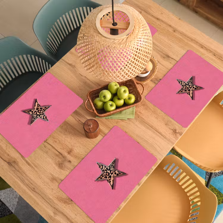 Placemat - 6 stuks - Ster - Luipaard - Print - Roze — 6