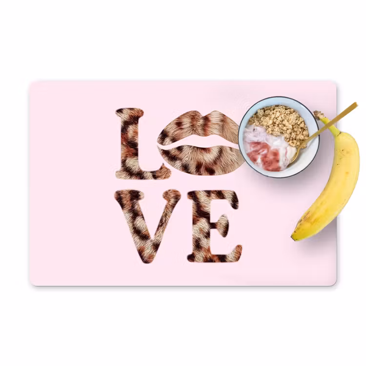 Placemat - 6 stuks - Tekst - Love - Pantervacht - Lichtroze — 1