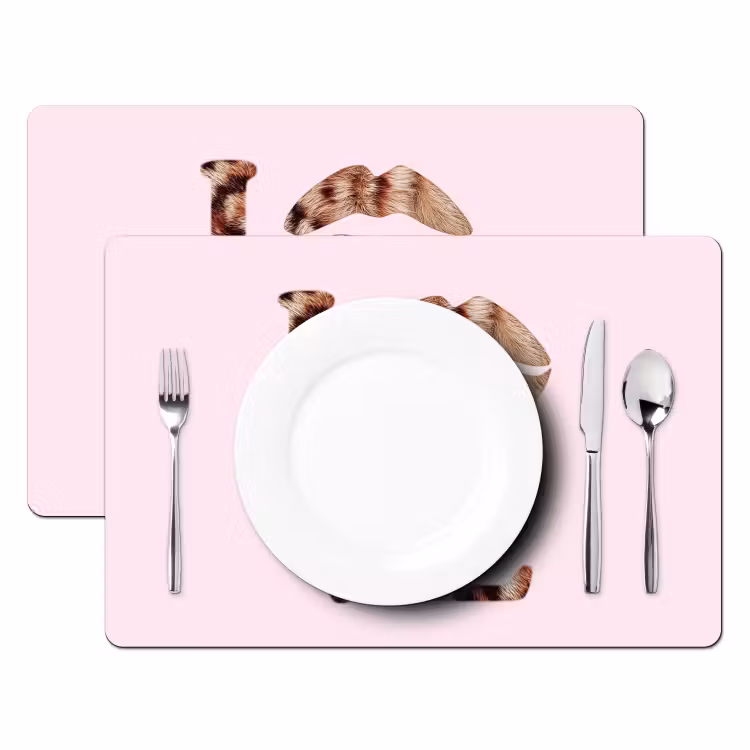 Placemat - 6 stuks - Tekst - Love - Pantervacht - Lichtroze — 2