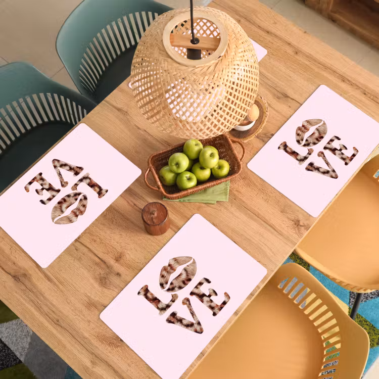 Placemat - 6 stuks - Tekst - Love - Pantervacht - Lichtroze — 6