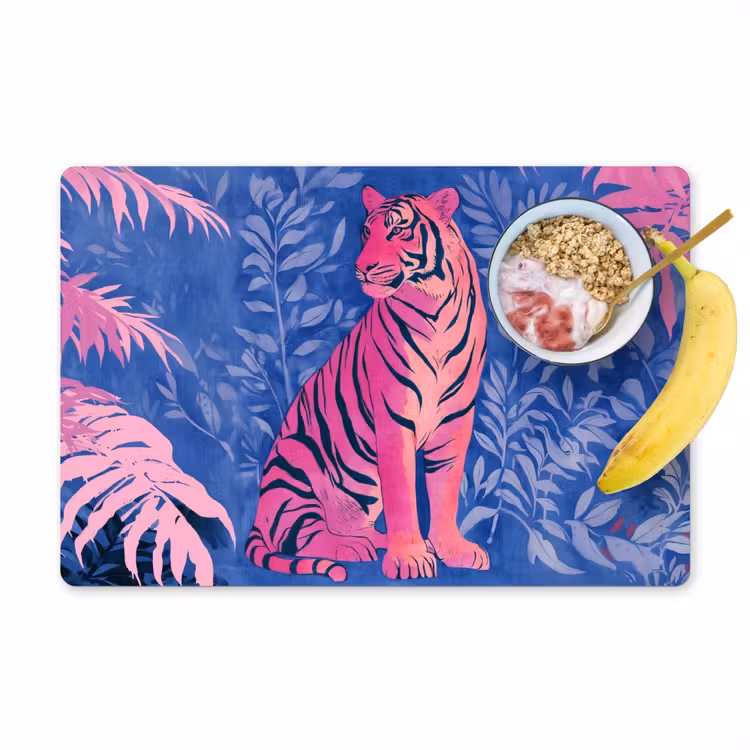 Placemat - 6 stuks - Tijger - Roze - Bladeren - Jungle — 1