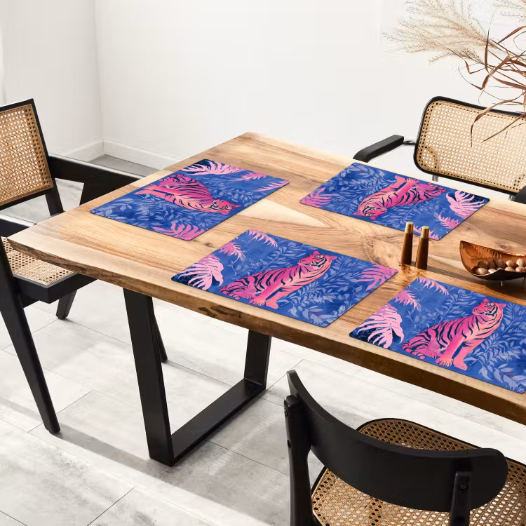 Placemat - 6 stuks - Tijger - Roze - Bladeren - Jungle — 5