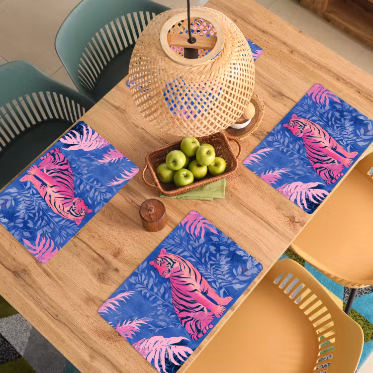 Placemat - 6 stuks - Tijger - Roze - Bladeren - Jungle — 6