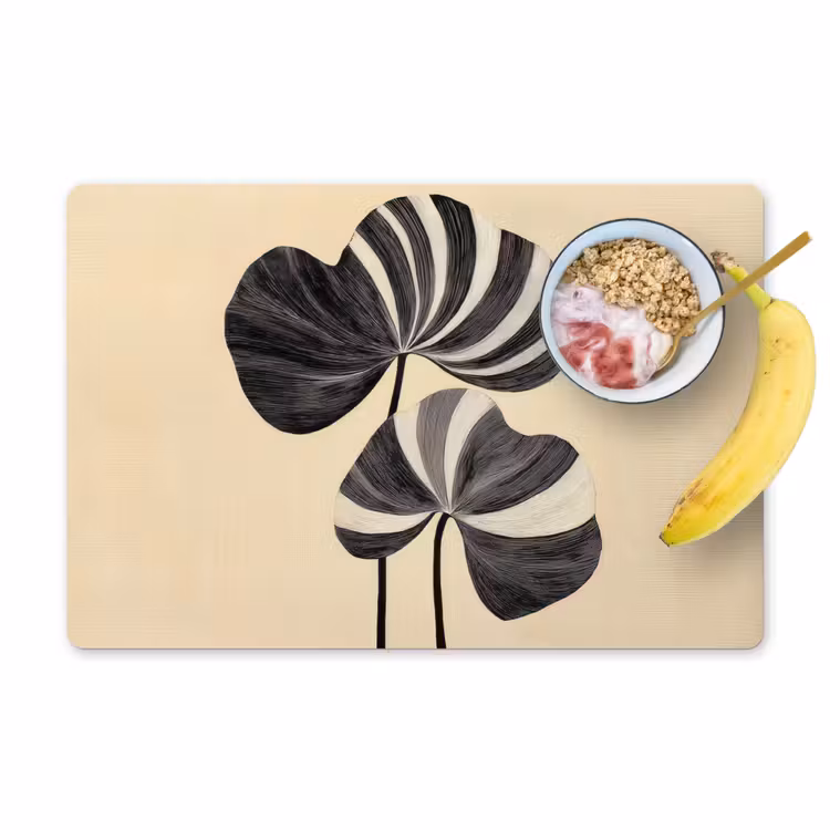 Placemat - 6 stuks - Zwart - Bladeren - Strepen - Minimalistisch — 1