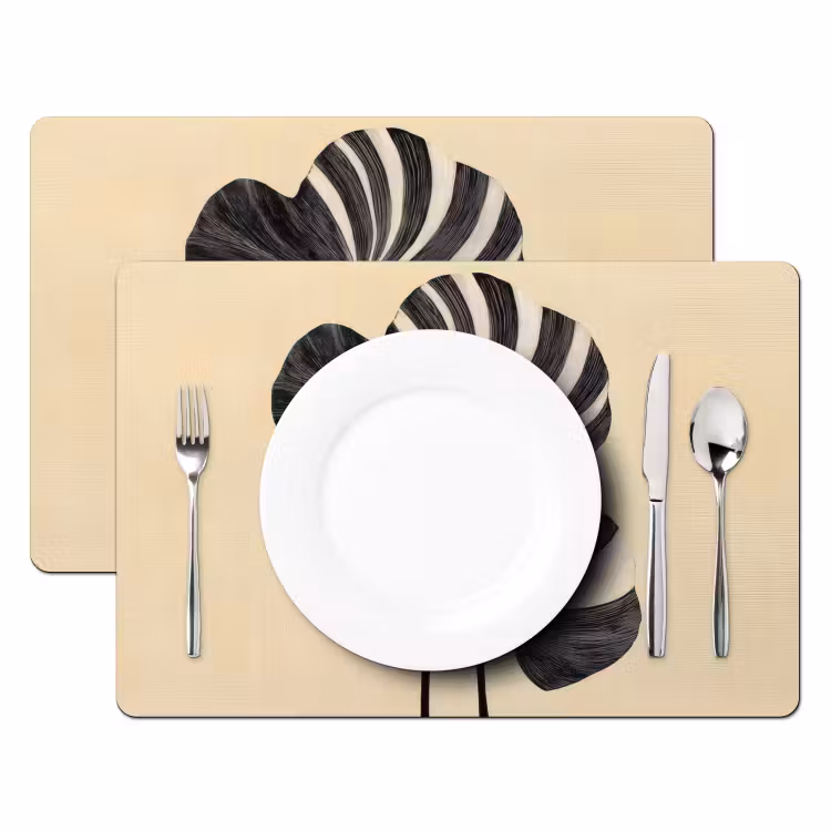Placemat - 6 stuks - Zwart - Bladeren - Strepen - Minimalistisch — 2