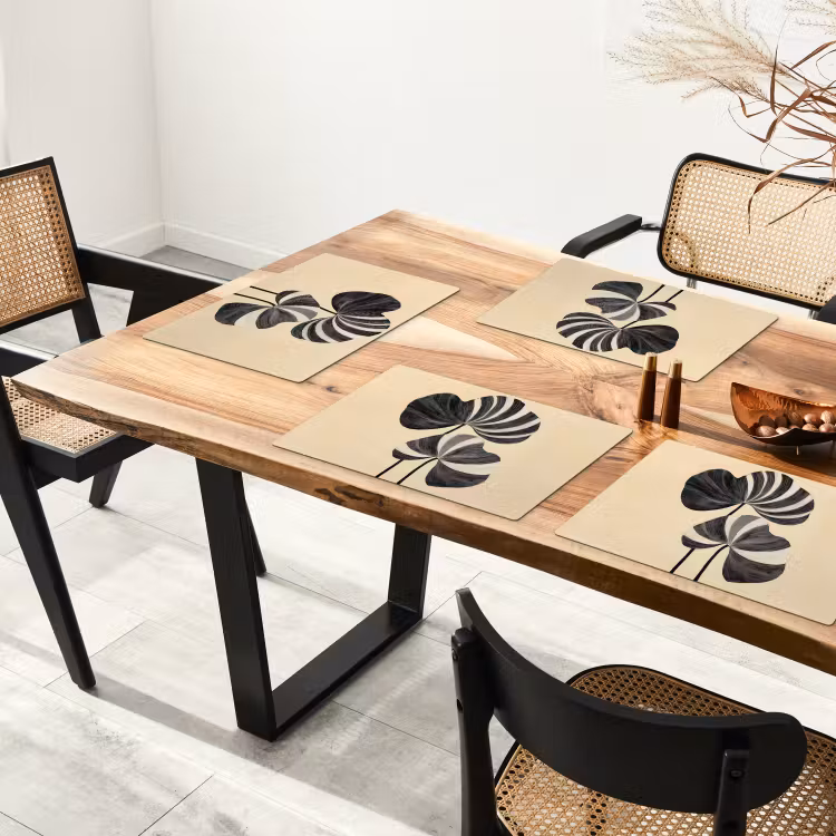 Placemat - 6 stuks - Zwart - Bladeren - Strepen - Minimalistisch — 5