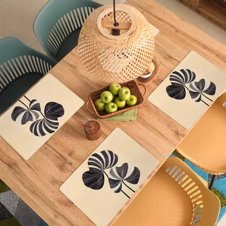 Placemat - 6 stuks - Zwart - Bladeren - Strepen - Minimalistisch — 6