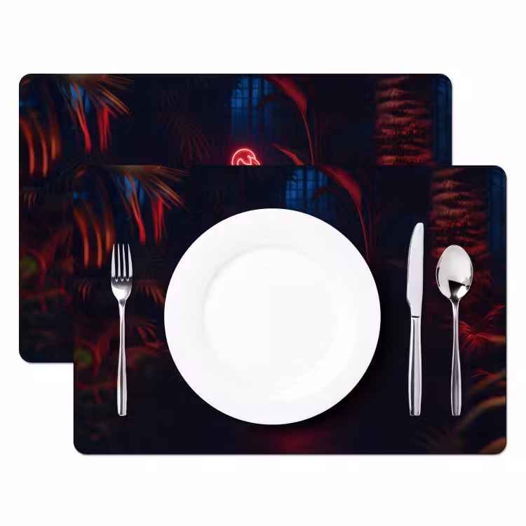 Placemat - 6 stuks - Flamingo - Roze - Neon - Licht — 2