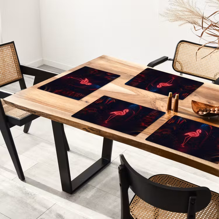 Placemat - 6 stuks - Flamingo - Roze - Neon - Licht — 5