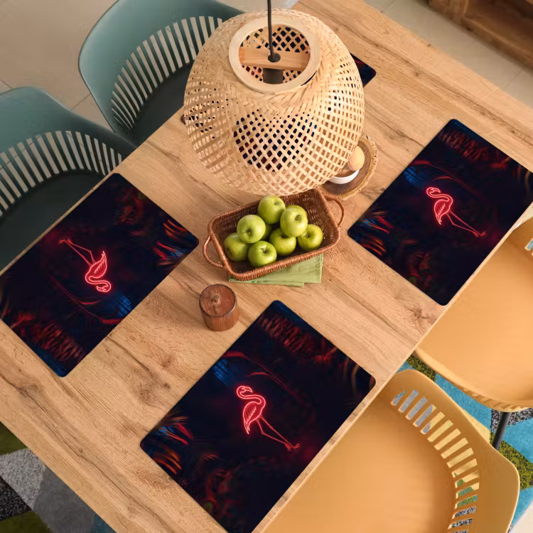 Placemat - 6 stuks - Flamingo - Roze - Neon - Licht — 6